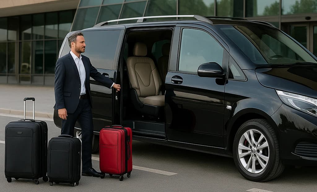 Driver loading a luxury minivan with suitcases